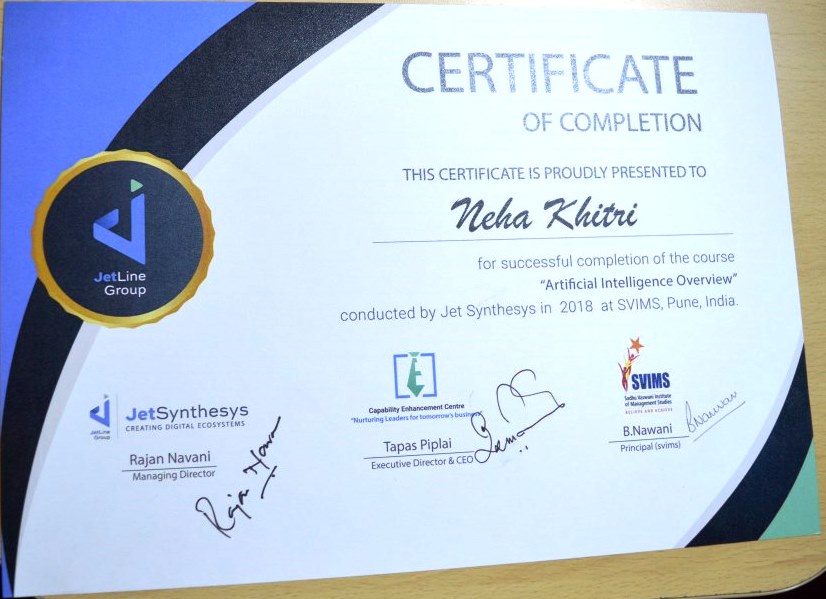 artificial intelligence course certificate distribution